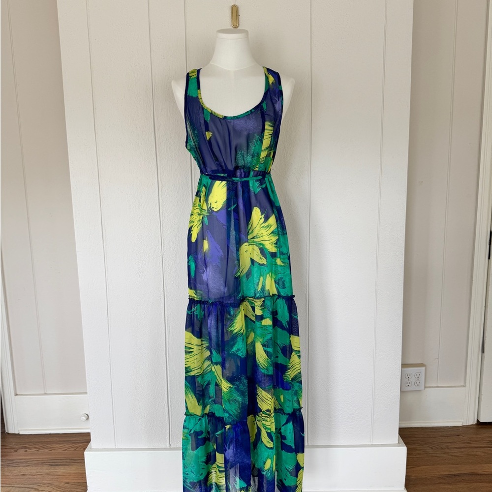 Mossimo Supply Co. Blue and Yellow Floral Maxi Dress